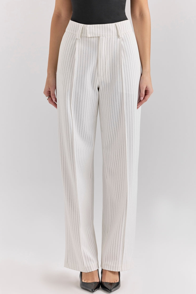 White Pinstripe High Waist Tailored Trousers