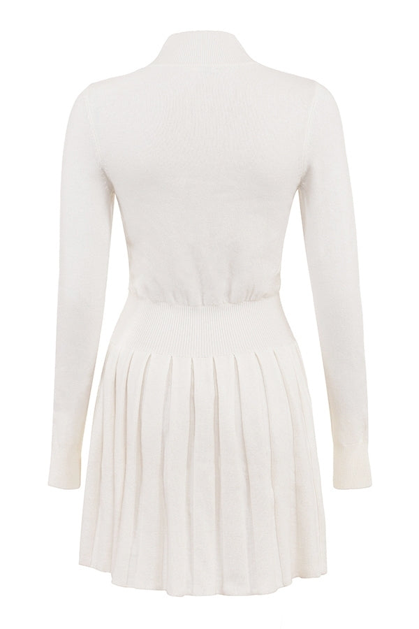 White Cashmere Blend Pleated Skated Mini Dress