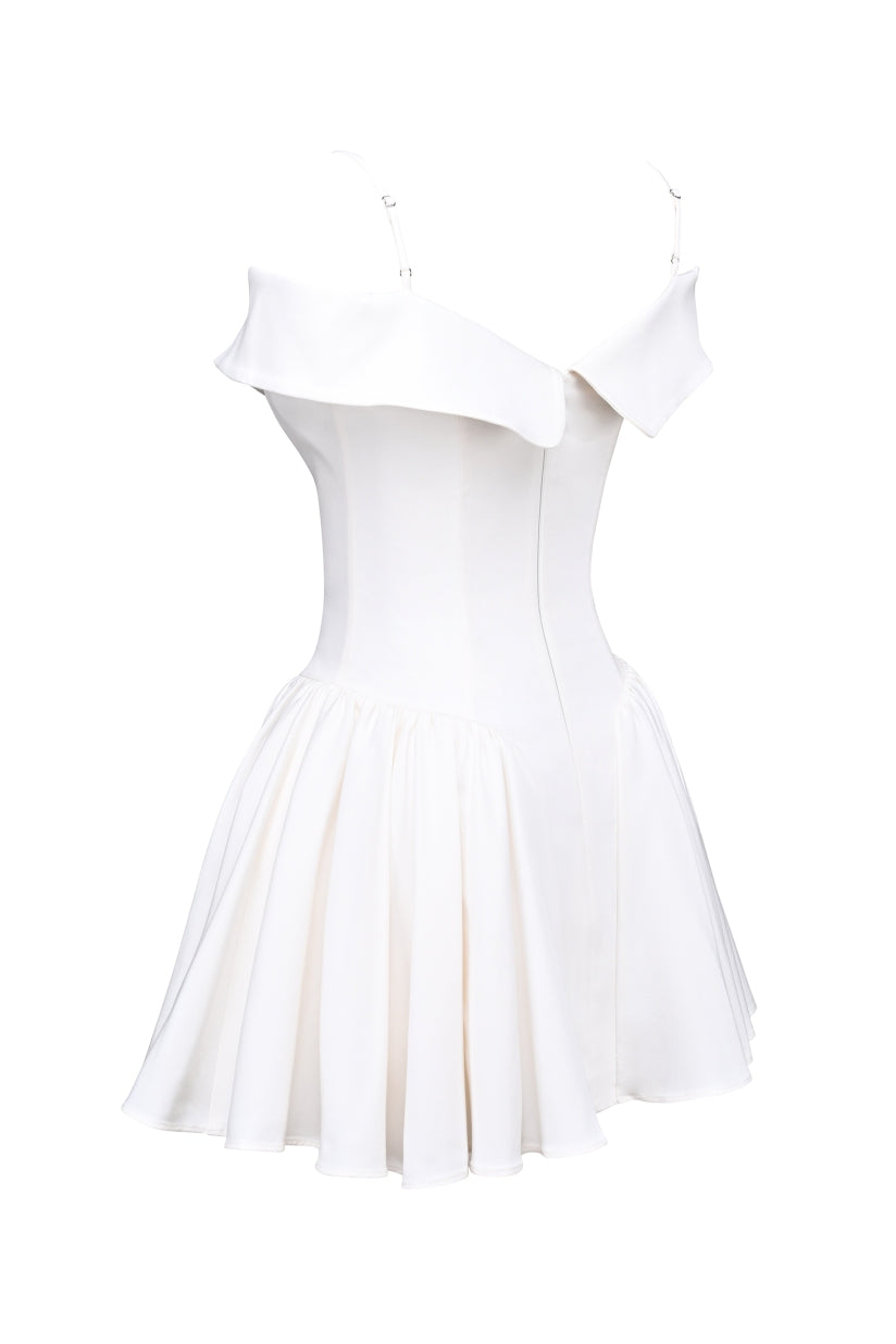 White Twill Off Shoulder Mini Dress