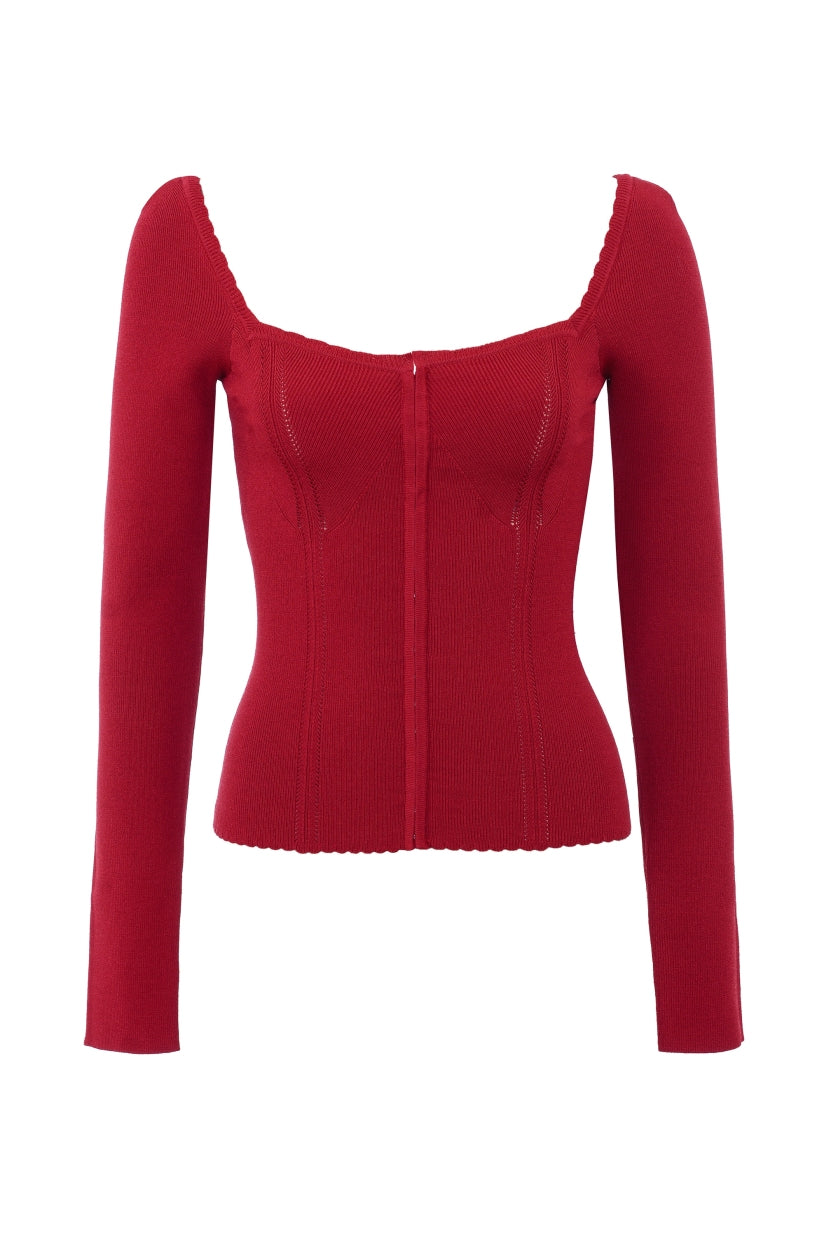 Red Knitted Long Sleeve Top