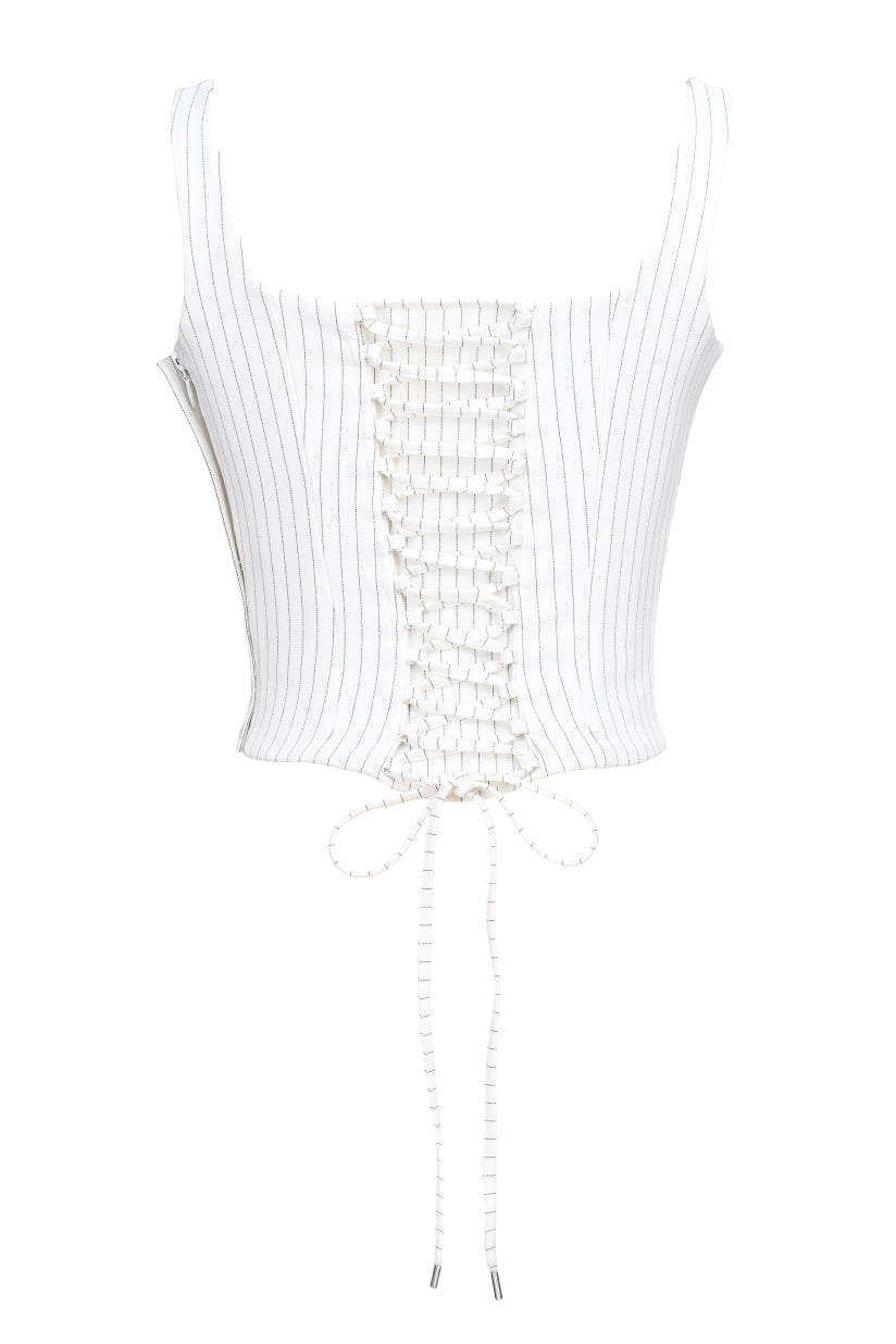 White Pinstripe Boned Corset Top