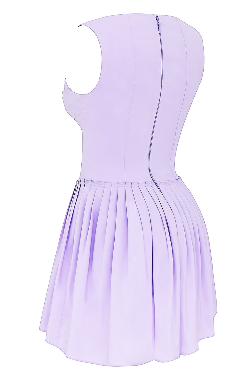 Orchid Pleated Cotton Mini Dress