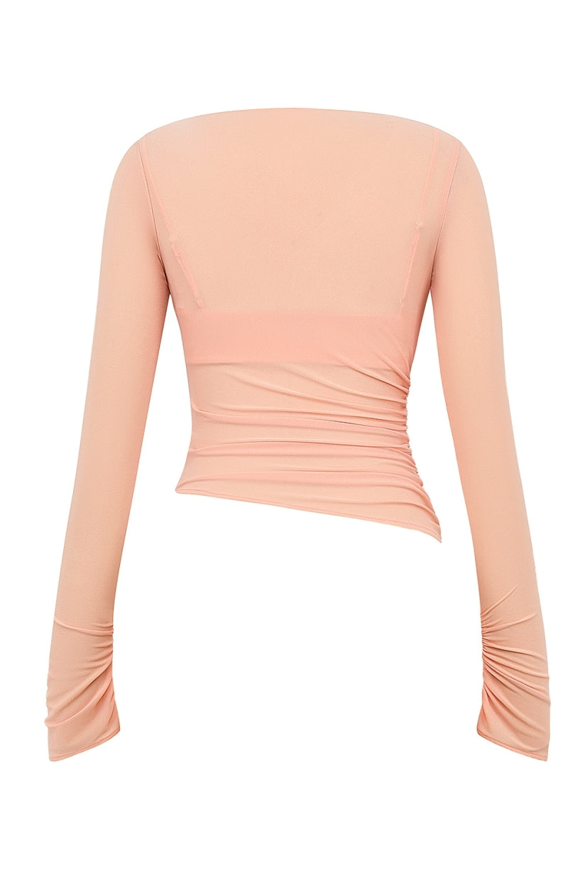 Sorbet Gathered Long Sleeve Top With Bra