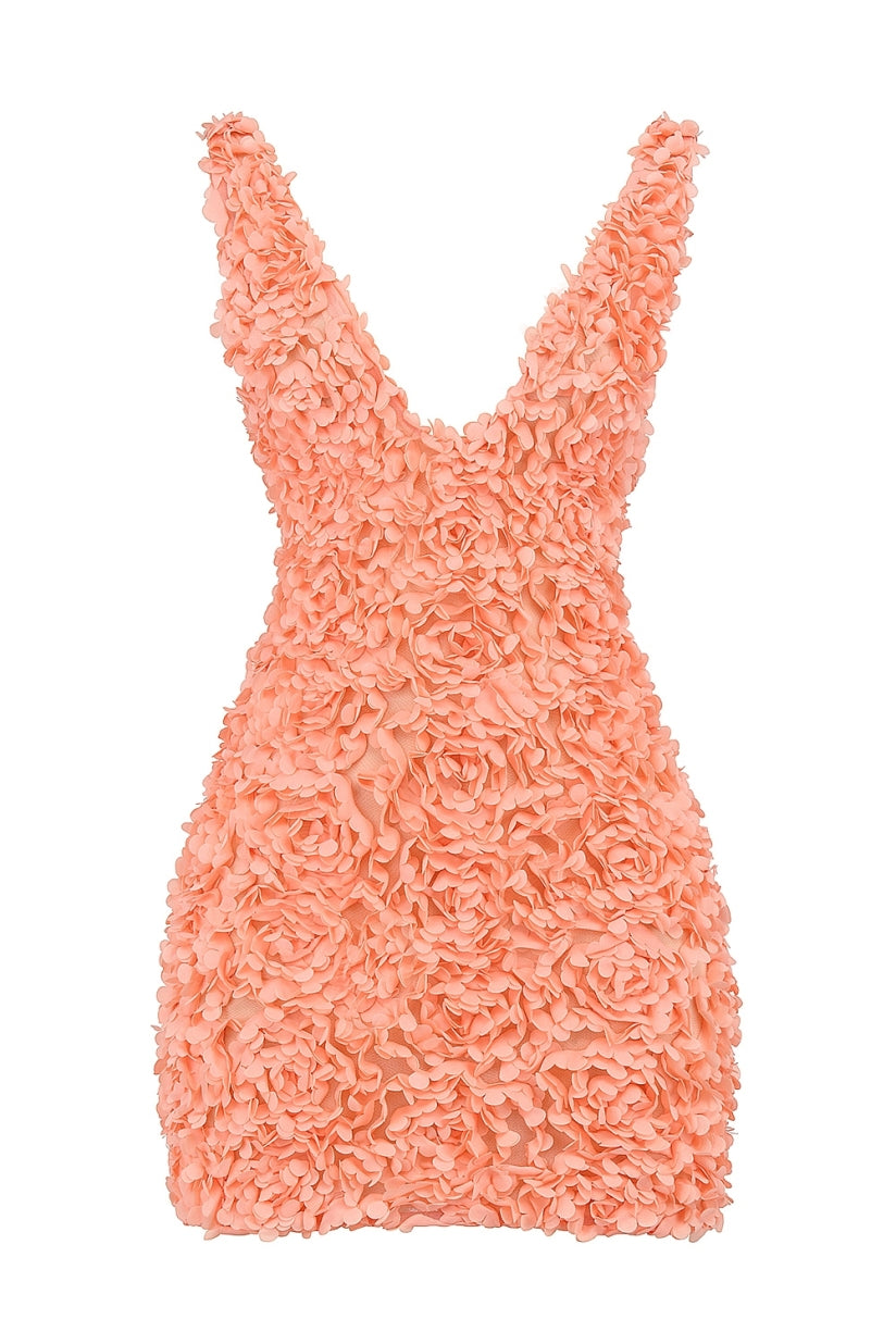 Sorbet Plunge Floral Appliqué Mini Dress