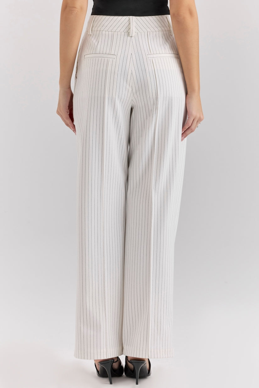 White Pinstripe High Waist Tailored Trousers