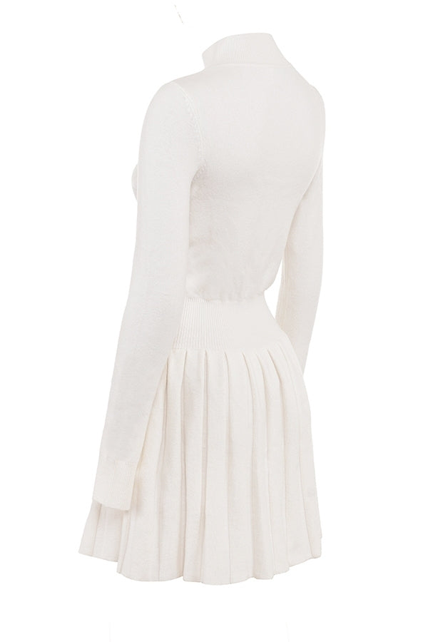 White Cashmere Blend Pleated Skated Mini Dress