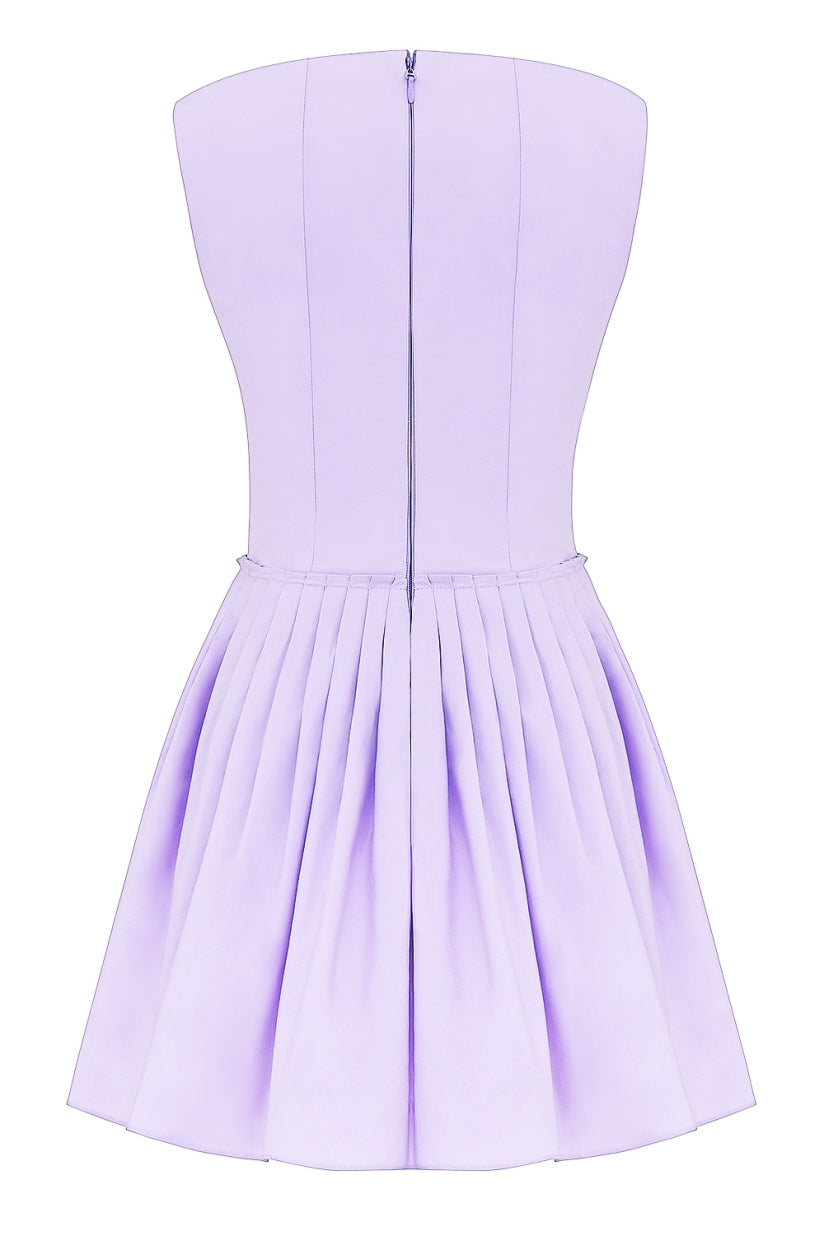 Orchid Pleated Cotton Mini Dress