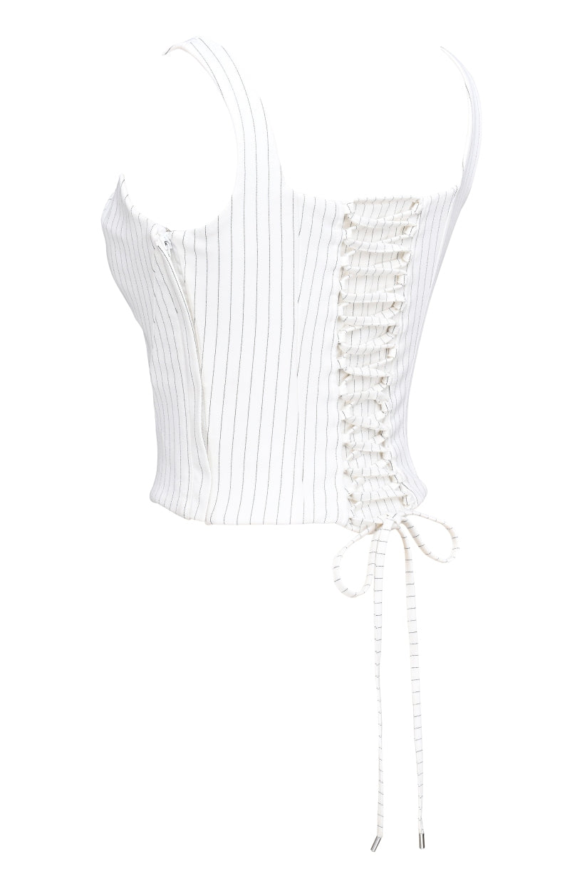 White Pinstripe Boned Corset Top